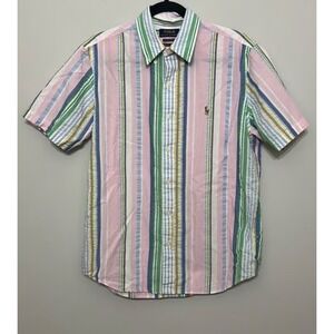 Ralph Lauren Kids Short Sleeve Striped Button Down Shirt XL TG 18-20 Pink Plaid